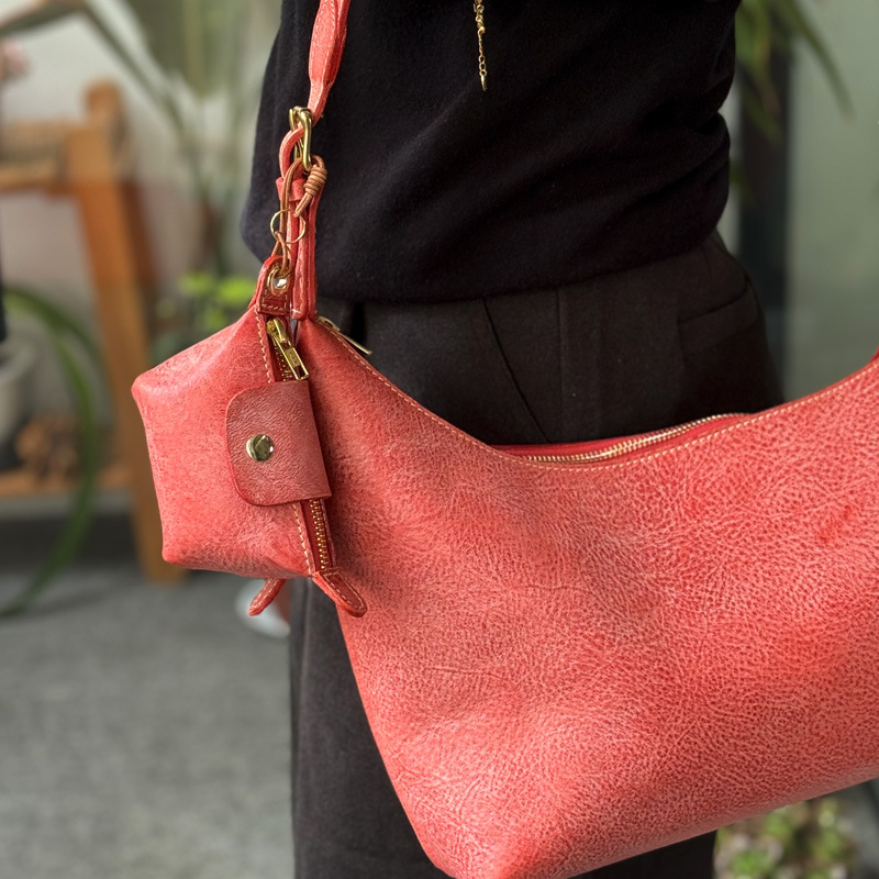 Retro Wax Leather Coin Purse Tanned Leather Lipstick Bag Headphone Bag