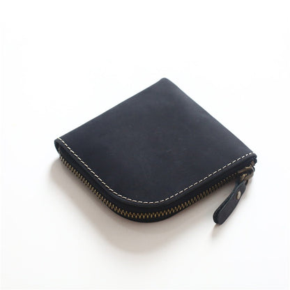 Original Hand-made Leather Short Zipper Wallet