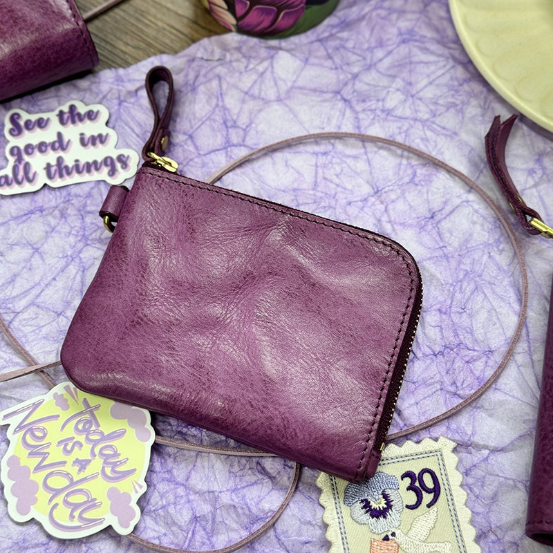 Retro Handmade Leather Purple Wallets Card Holders