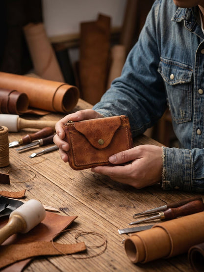 Retro Handmade Leather Card Wallet Storage Bag