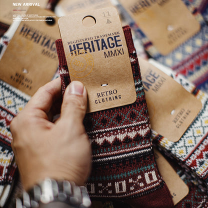 Retro Fair Isle Mid-calf Cotton Socks Ethnic Style Knitted Warm Socks