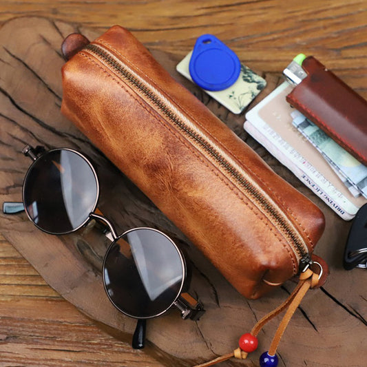 Retro Handmade Leather Storage Bag Glasses Case