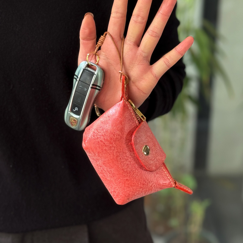 Retro Wax Leather Coin Purse Tanned Leather Lipstick Bag Headphone Bag