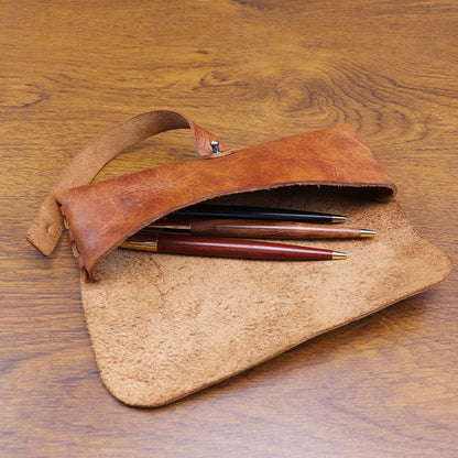 Retro Handmade Leather Pencil Case Glasses Case