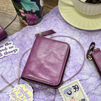 Retro Handmade Leather Purple Wallets Card Holders