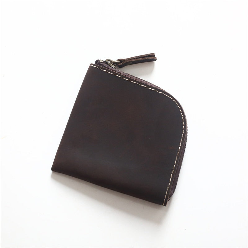 Original Hand-made Leather Short Zipper Wallet