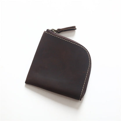 Original Hand-made Leather Short Zipper Wallet