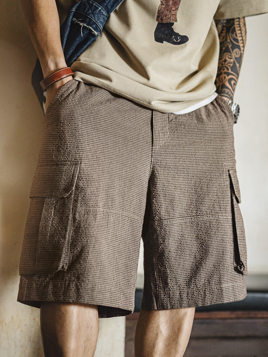 Retro Plaid Shorts Large Pocket Pants