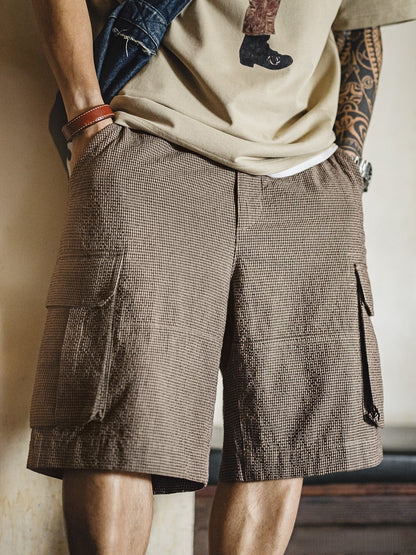 Retro Plaid Shorts Large Pocket Pants