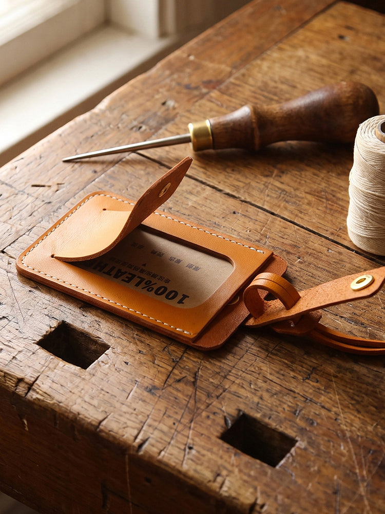Retro Top-grain Cowhide Luggage Tag Card Holders