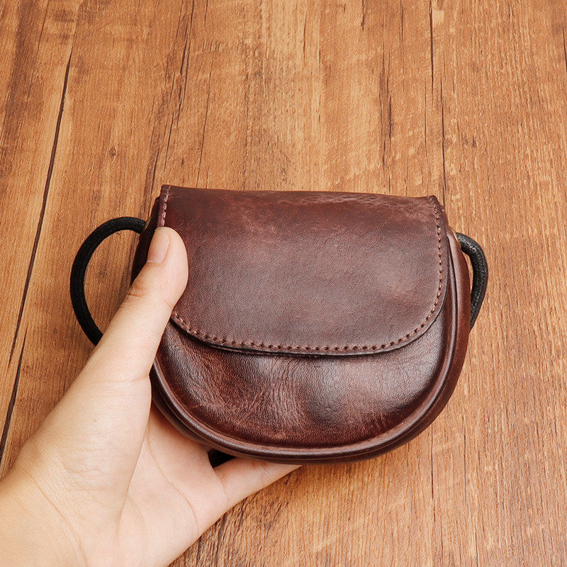 Retro Handmade Leather Card Wallets Mini Crossbody Bags