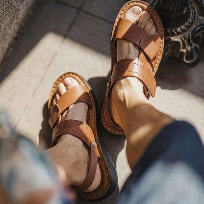 Retro Summer Leather Sandals Two-Wear Beach Shoes