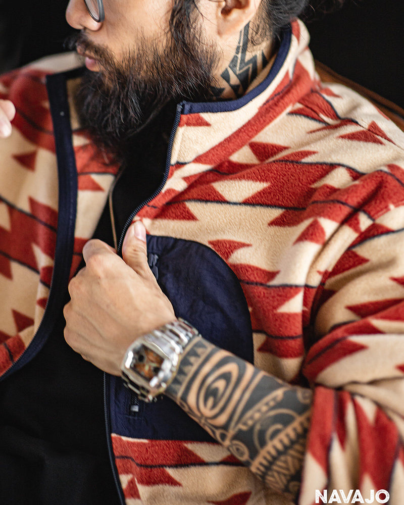 Retro  Ethnic Style Polar Fleece Sweatshirt Zipper Cardigan