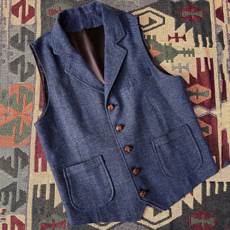 Retro Large Size Wool Herringbone Waistcoats