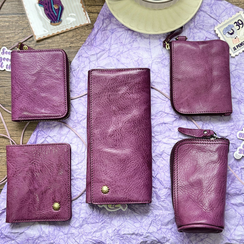 Retro Handmade Leather Purple Wallets Card Holders