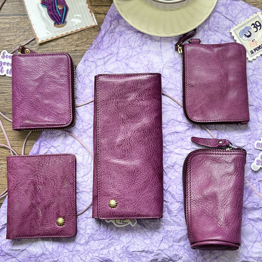 Retro Handmade Leather Purple Wallets Card Holders