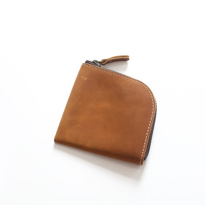 Original Hand-made Leather Short Zipper Wallet