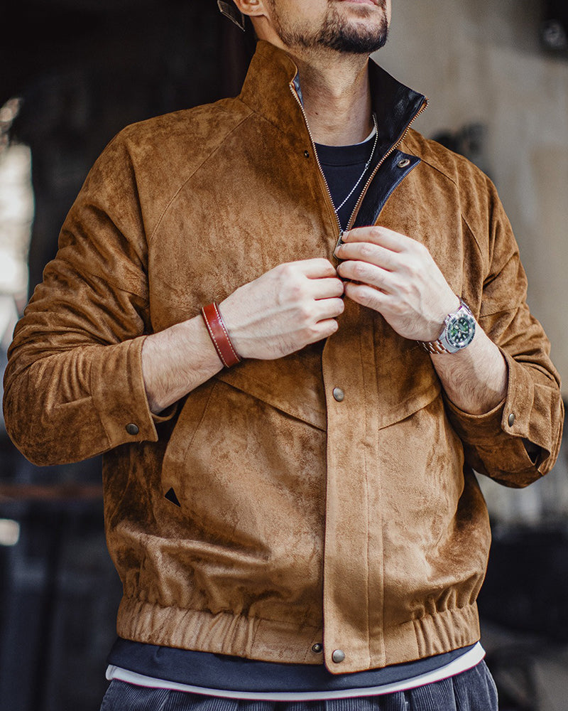 Retro Suede Jacket Stand Collar Short Maillard Jacket