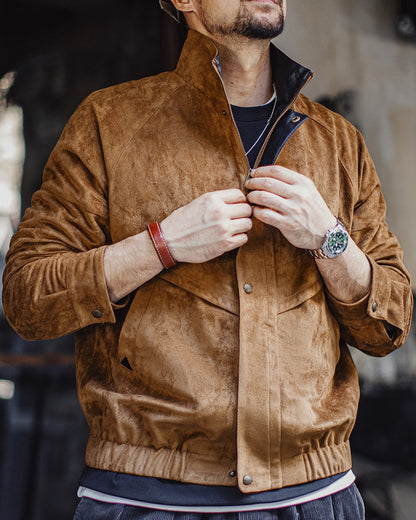 Retro Suede Jacket Stand Collar Short Maillard Jacket