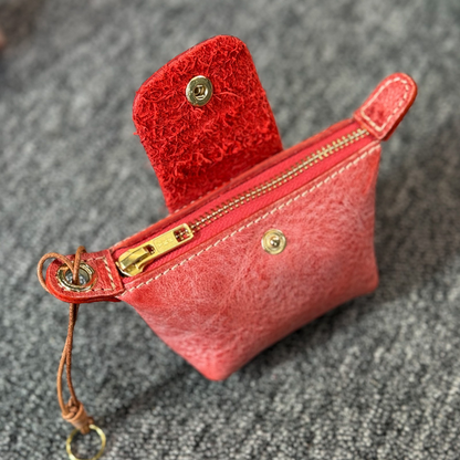 Retro Wax Leather Coin Purse Tanned Leather Lipstick Bag Headphone Bag