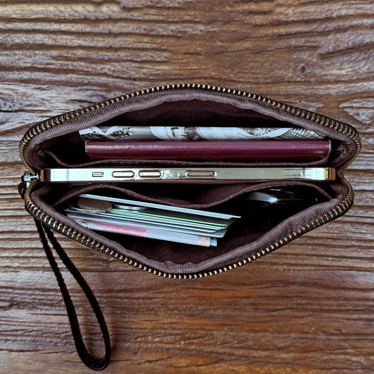 Retro Leather Distressed Top-Grain Cowhide Clutch Bag