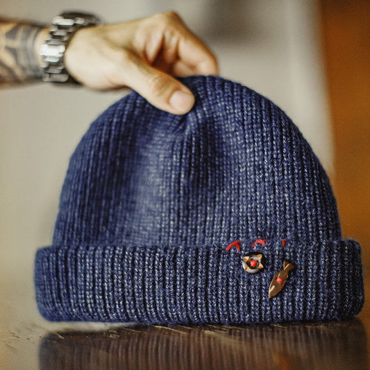 Vintage Winter Sailor Navy Knitted Beanie Hat