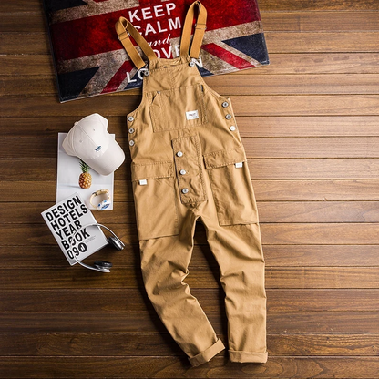 Retro Style Casual Multi-Pocket Overall Cargo Pants