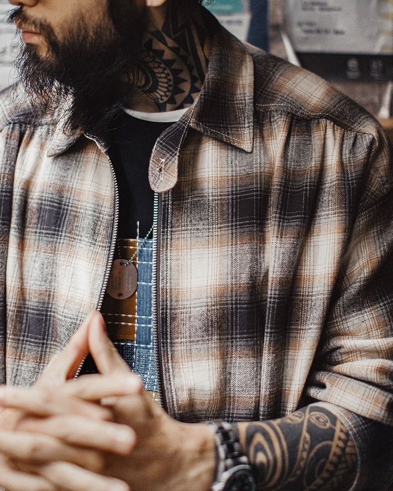 Vintage Plaid Zip Shirt Lapel Cotton Jacket Cardigan