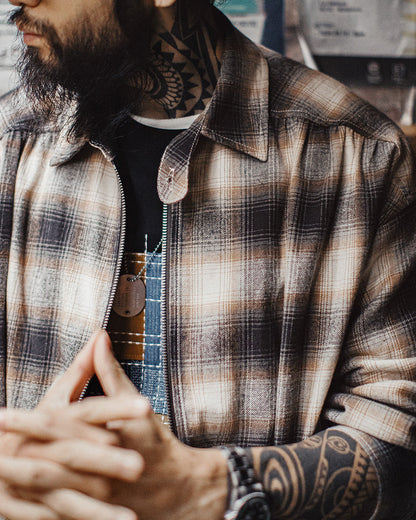 Vintage Plaid Zip Shirt Lapel Cotton Jacket Cardigan