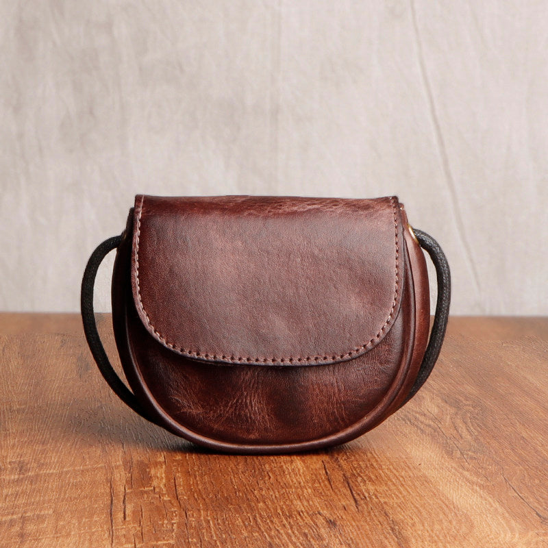 Retro Handmade Leather Card Wallets Mini Crossbody Bags