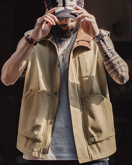 Vintage Safari Vest Hunting Cotton Khaki Corduroy Vest Jacket