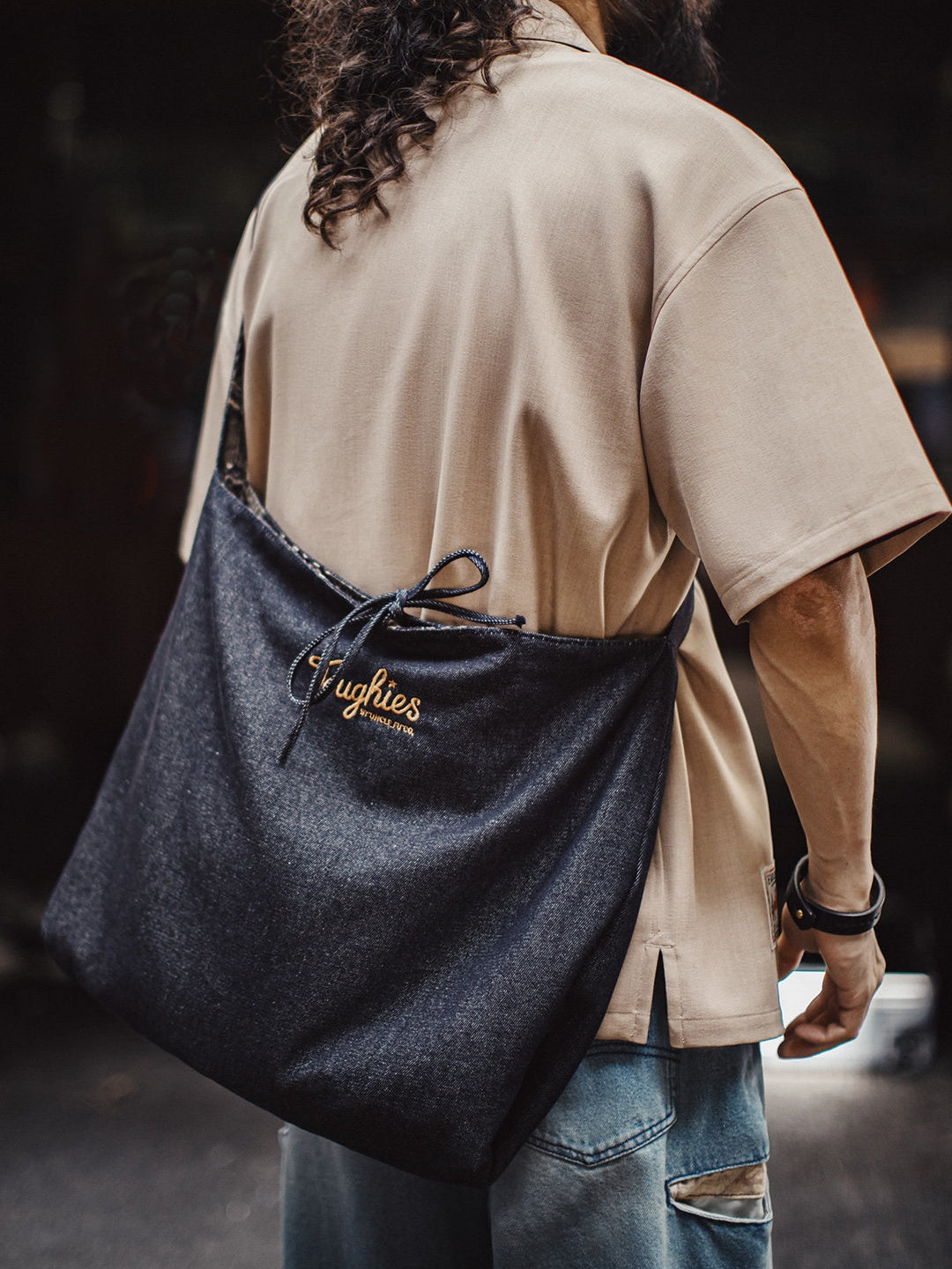 Vintage Cloth Double-Sided Denim Crossbody Bag Large Capacity Tote Bag