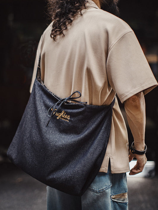 Vintage Cloth Double-Sided Denim Crossbody Bag Large Capacity Tote Bag