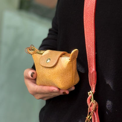 Retro Wax Leather Coin Purse Tanned Leather Lipstick Bag Headphone Bag