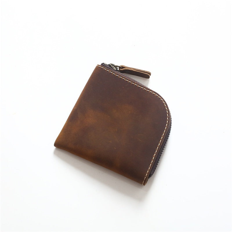 Original Hand-made Leather Short Zipper Wallet