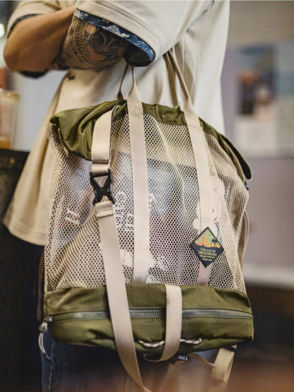 Retro Functional Foldable Fishing Bag Single-Shoulder/Crossbody/Handbag Messenger Bag