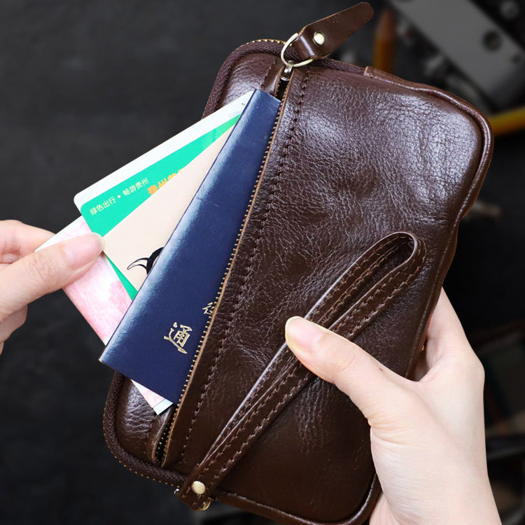 Retro Leather Distressed Top-Grain Cowhide Clutch Bag