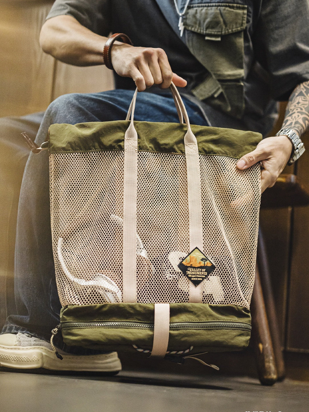 Retro Functional Foldable Fishing Bag Single-Shoulder/Crossbody/Handbag Messenger Bag