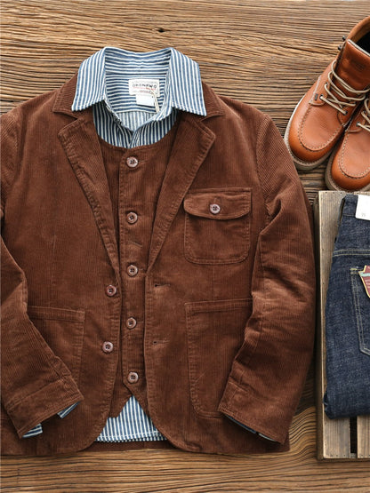 Retro Corduroy Casual Suit Outwear