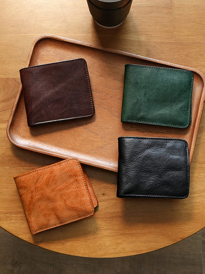 Retro Tanned Leather Folding Multi-card Slot Wallet