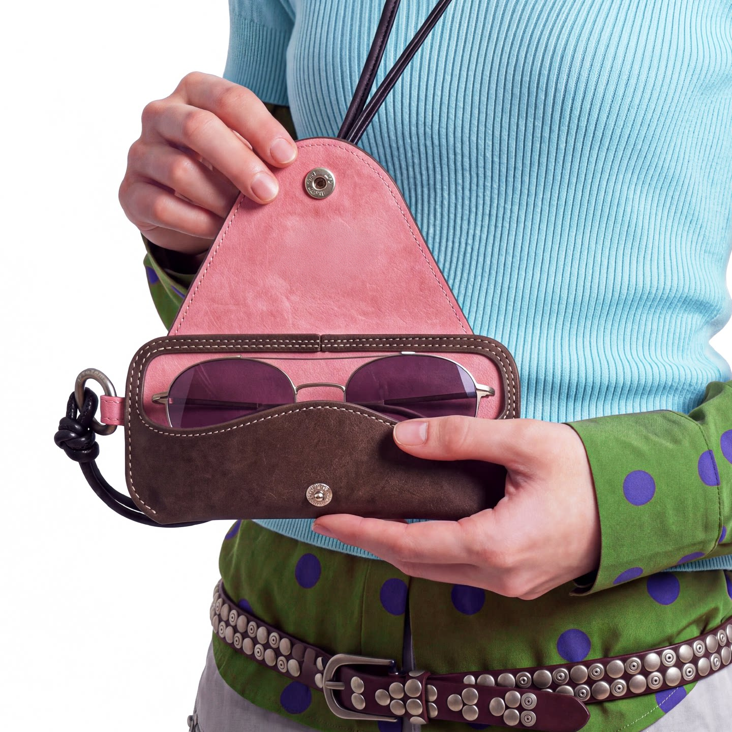 Retro Leather Sunglasses Storage Bag Fashion Portable Lanyard Glasses Clip