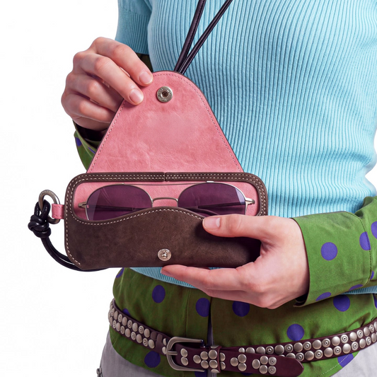 Retro Leather Sunglasses Storage Bag Fashion Portable Lanyard Glasses Clip