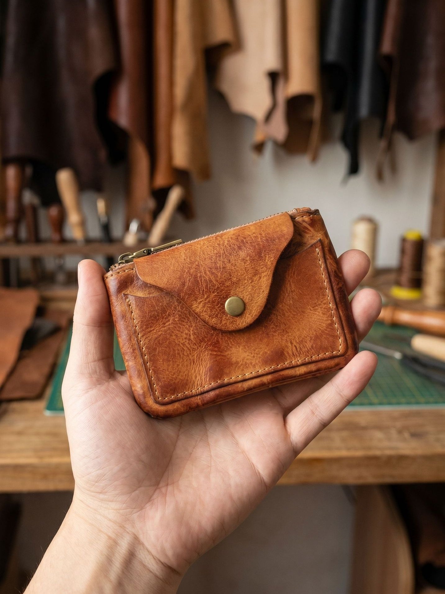 Retro Handmade Leather Card Wallet Storage Bag