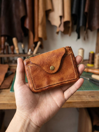 Retro Handmade Leather Card Wallet Storage Bag
