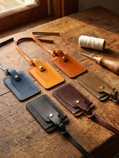 Retro Top-grain Cowhide Luggage Tag Card Holders