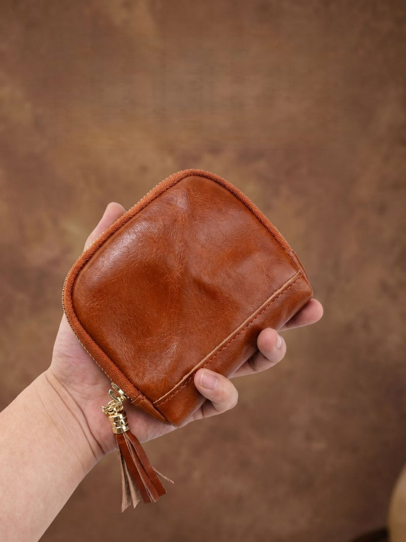 Retro Leather Handmade Zipper Short Wallets