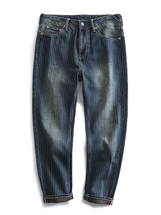 Vintage Slim Fit Denim Striped Casual Jeans Pants