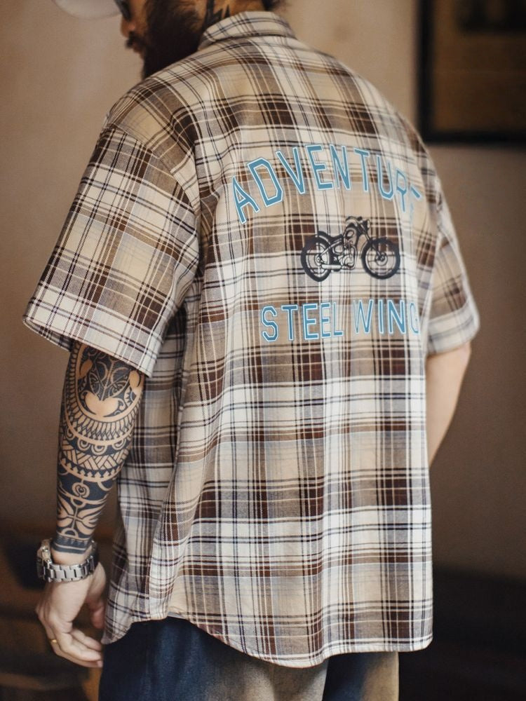 Retro Crane Print Breathable Short Sleeve Shirt