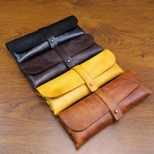Retro Handmade Leather Pencil Case Glasses Case