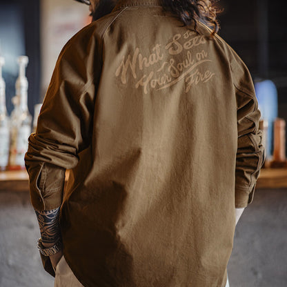 Vintage Printed Shirt Maillard Western Denim Shirt Pure Cotton Long Sleeve Jacket